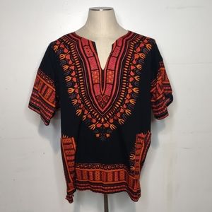 Vintage Manhattan National Sports Shirts Dashiki Jamaica Black and Orange Shirt